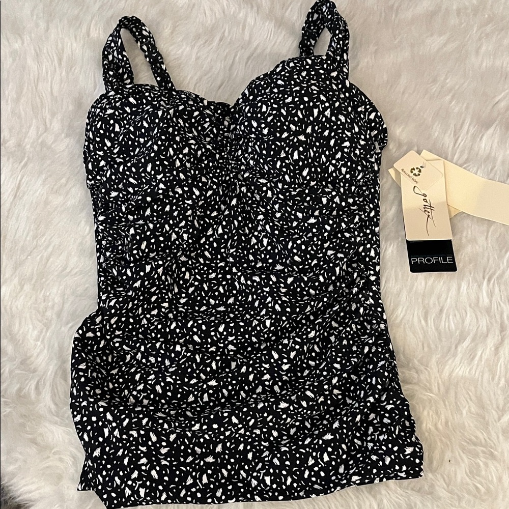 Gottex Swimsuit Black & White Printed Tankini Top D cup